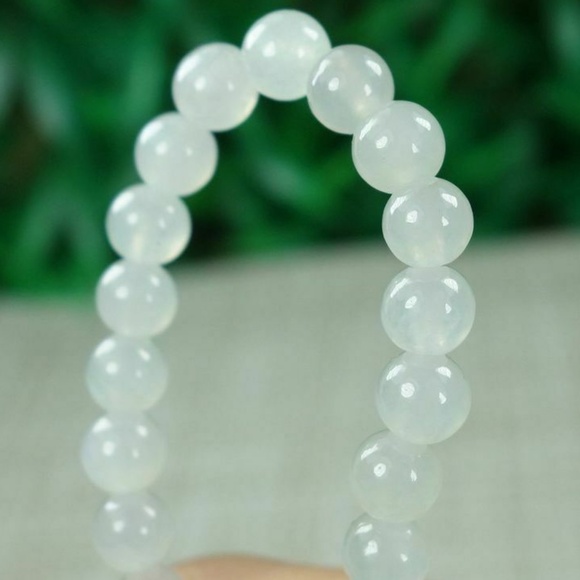Certified Icy White+light green 100% Natural A Jadeite jade Bead Bracelets 手链 - Picture 5 of 12